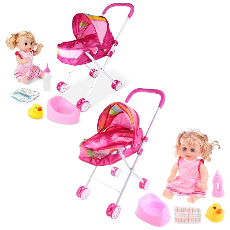 Baby Stroller Trolley for Doll for Toddler Pretend for Play Toy Pram Pushchair Christmas Birthday Gift