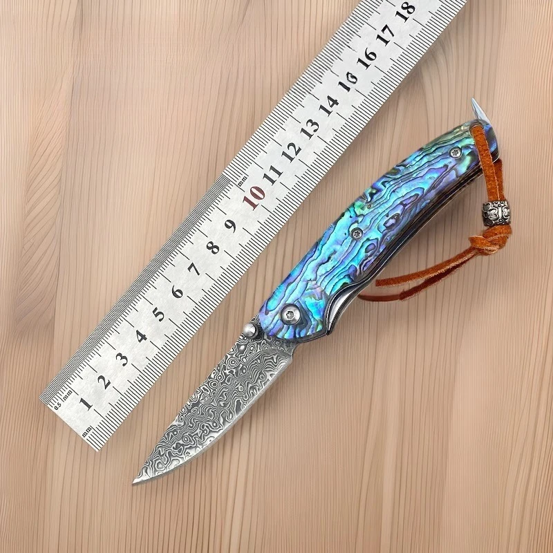 Pisau Lipat Baja Damaskus untuk Berkemah di Luar Ruangan, Tajam, Portabel, Pisau Saku untuk Berkemah