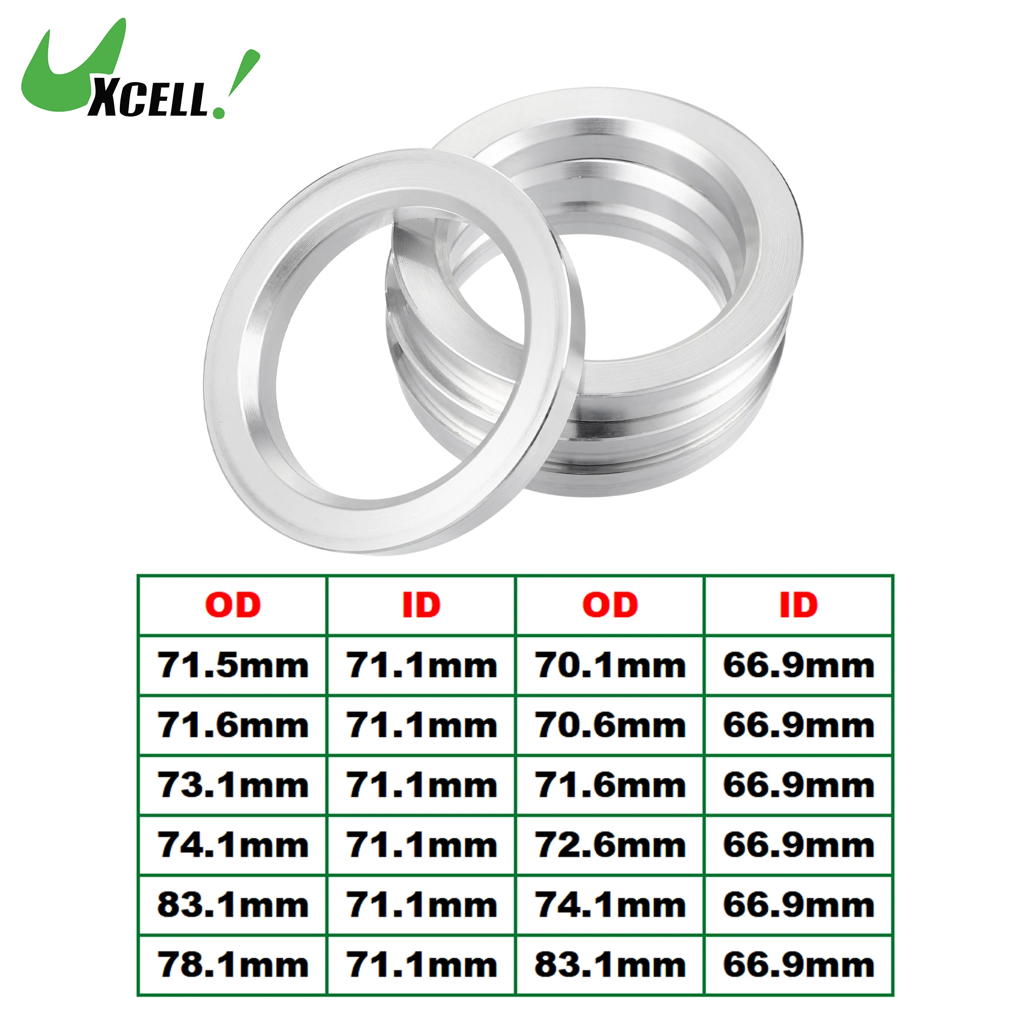 UXCELL 4pcs OD 83.1mm 71.5mm 73.1mm 74.1mm to ID 66.9mm 71.1mm Car Hub Centric Rings Wheel Bore Center Spacer Aluminum Alloy