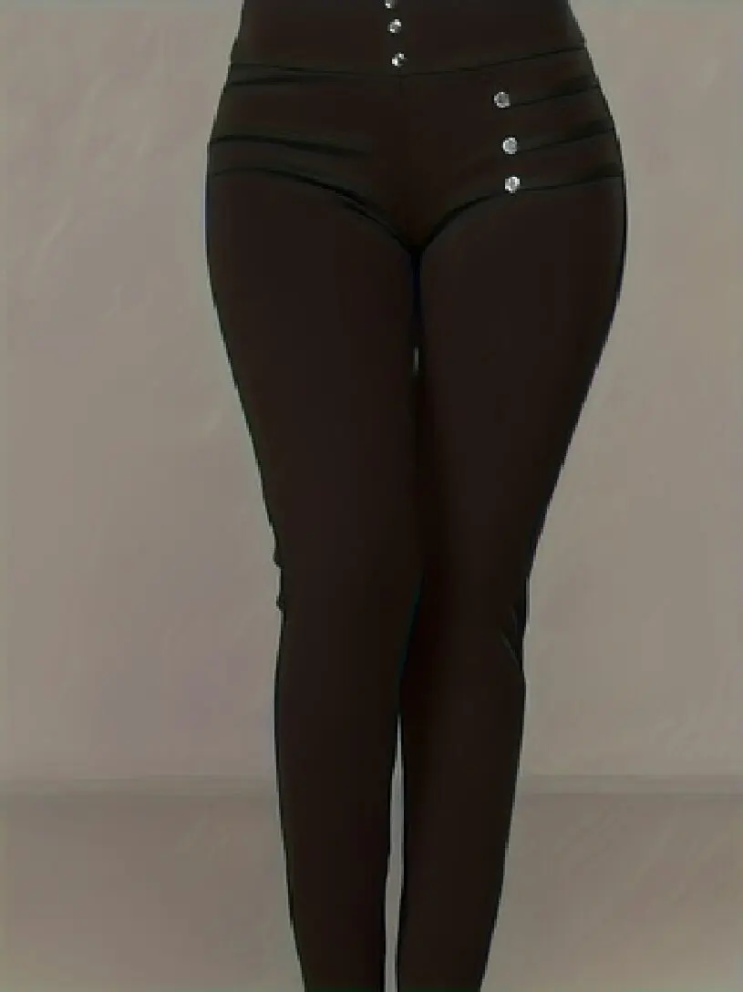 Black High-Waisted Multi-Button Decorative Tight-Fitting Long Pants - Slimming Pencil Pants for Petite Feet