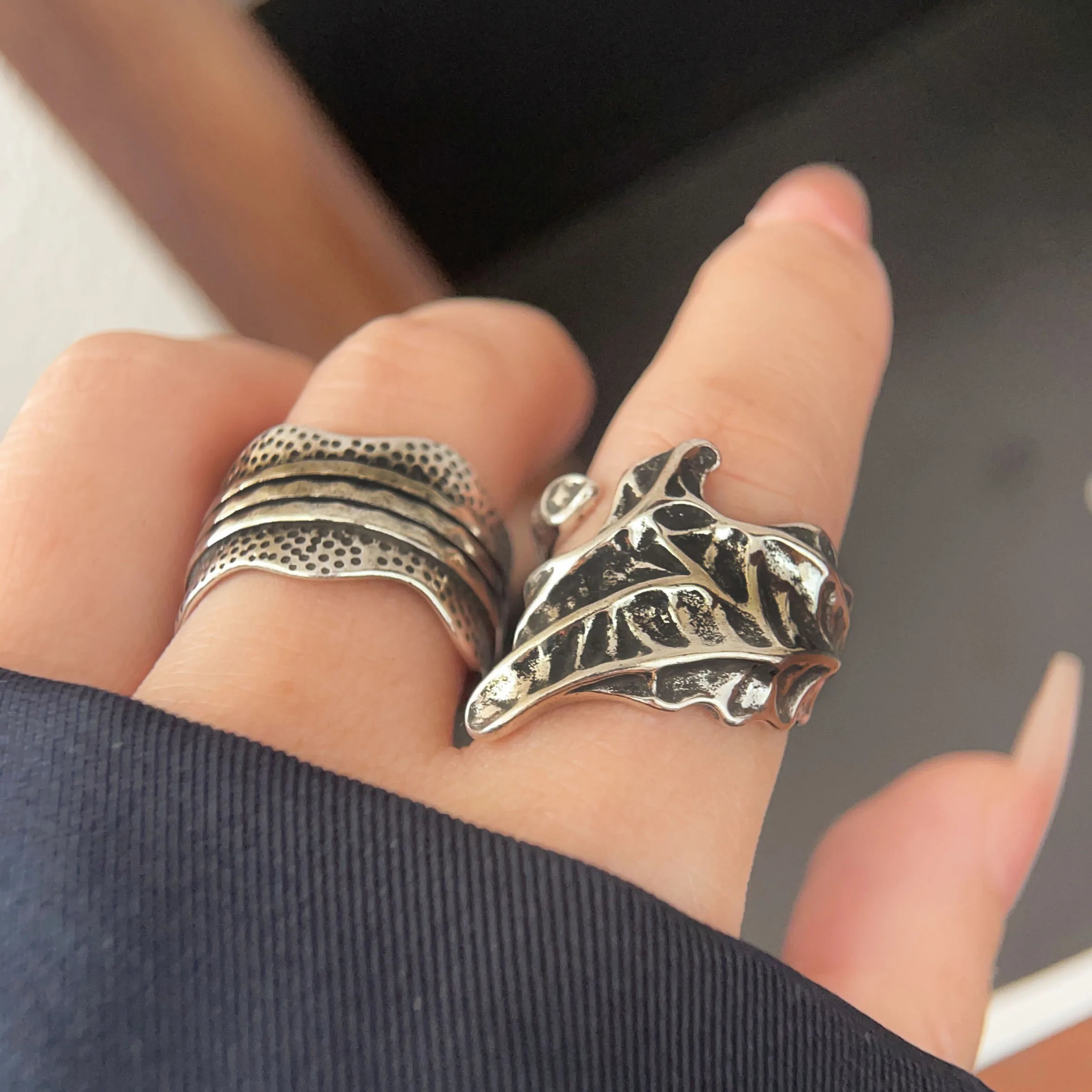 925 فضة خواتم للنساء خمر اليدوية قابل للتعديل خمر موجة واسعة نمط خاتم موضة الفرقة الإناث بيجو هدية #5