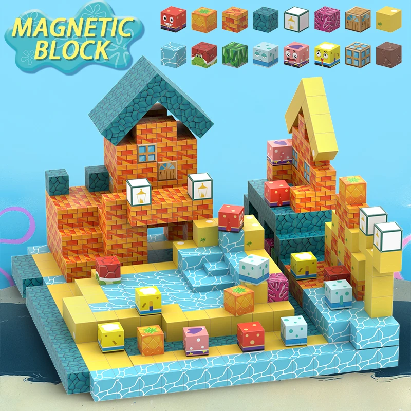 91PCS Magnetic Building Blocks Sponge Bob SquaresPants Magnet Ocean Set magnetische bouwstenen for Kid Ages 3+ Toddler Toys Gift