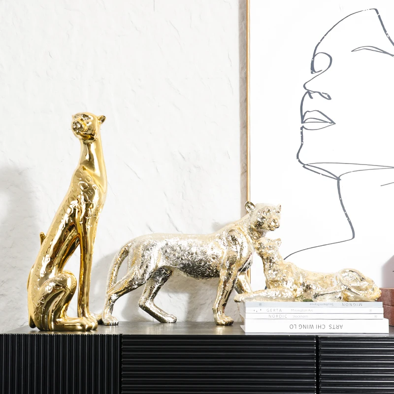 

Resin Handicrafts Simulation Animal Sculpture Golden Leopard Cheetah Spotted Leopard Home Decoration Accessories