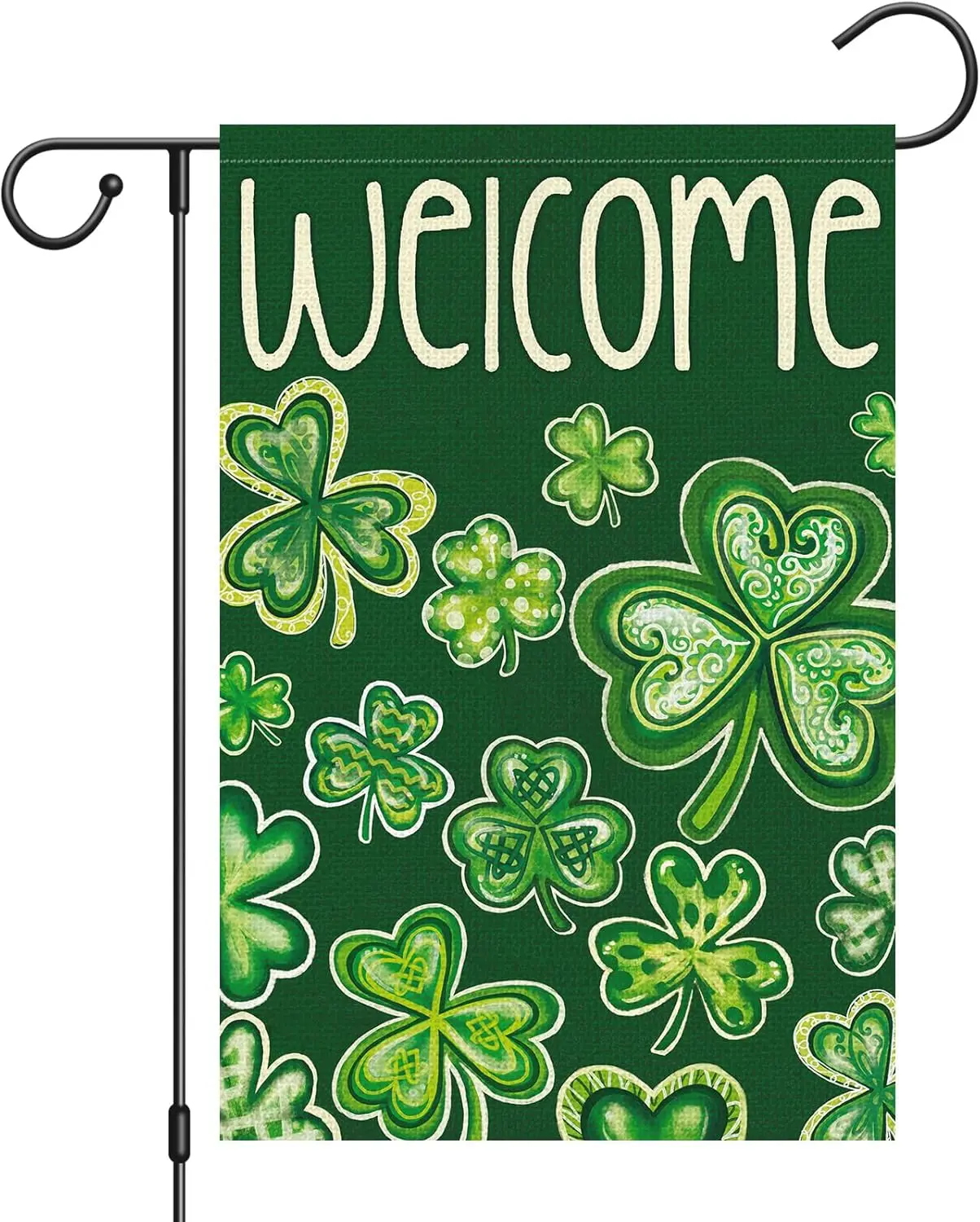 TIENO Welcome St. Patrick's Day Garden Flag 12x18 Double Sided Burlap, Celtic Knot Lucky Shamrock Clover Yard Flag for S XAA SSL
