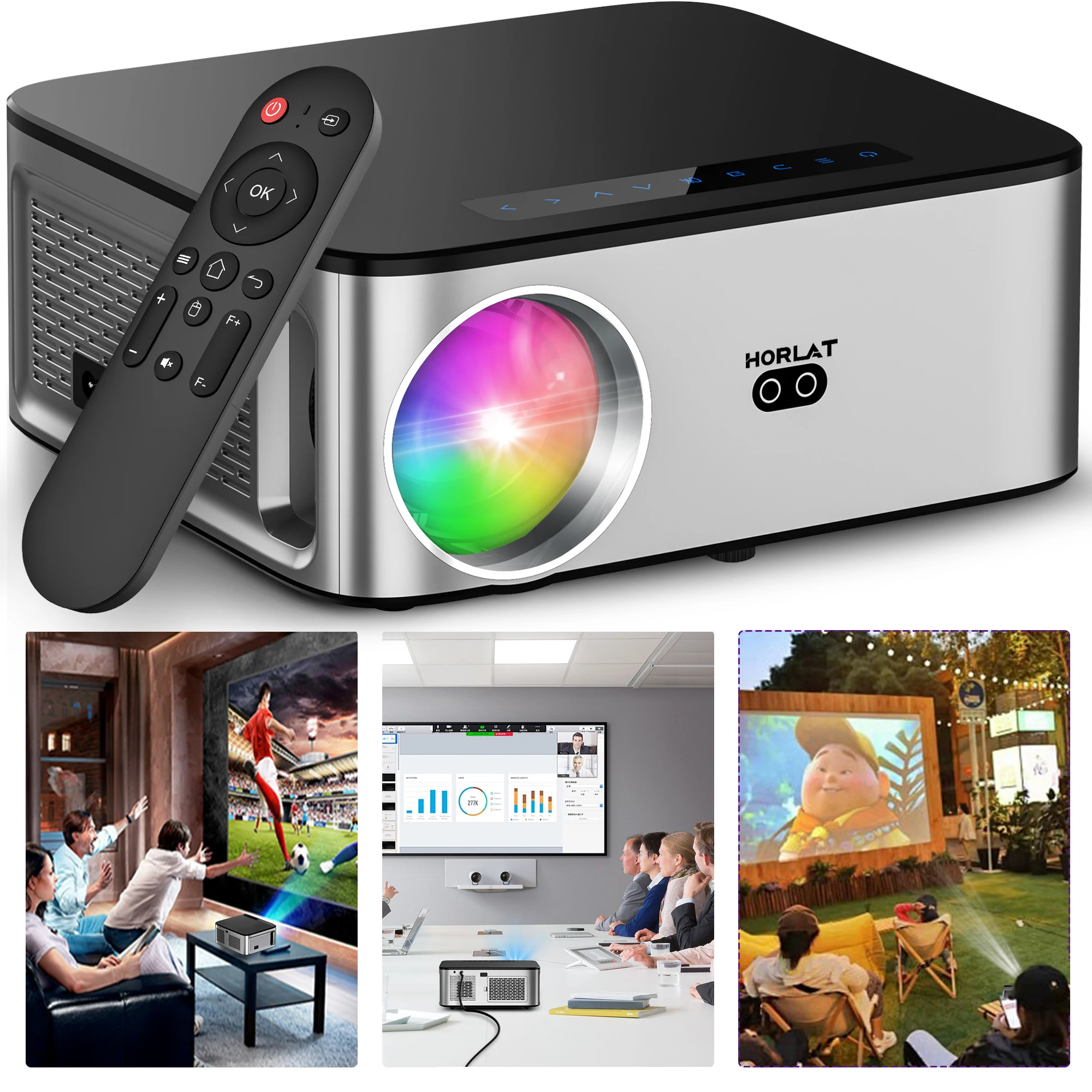 HORLAT Projector 4K 1080P Native 21000Lumens 800ANSI Android 9.0 Dual Band Wifi 6 Projector Office Home Theater Beamer Proyector