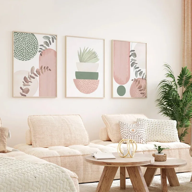 

Pink and Green Bohemian Poster Modern Minimalist Wall Decor Art Gallery Canvas Painting Carmine Pink Bedroom Decorative Wall Art