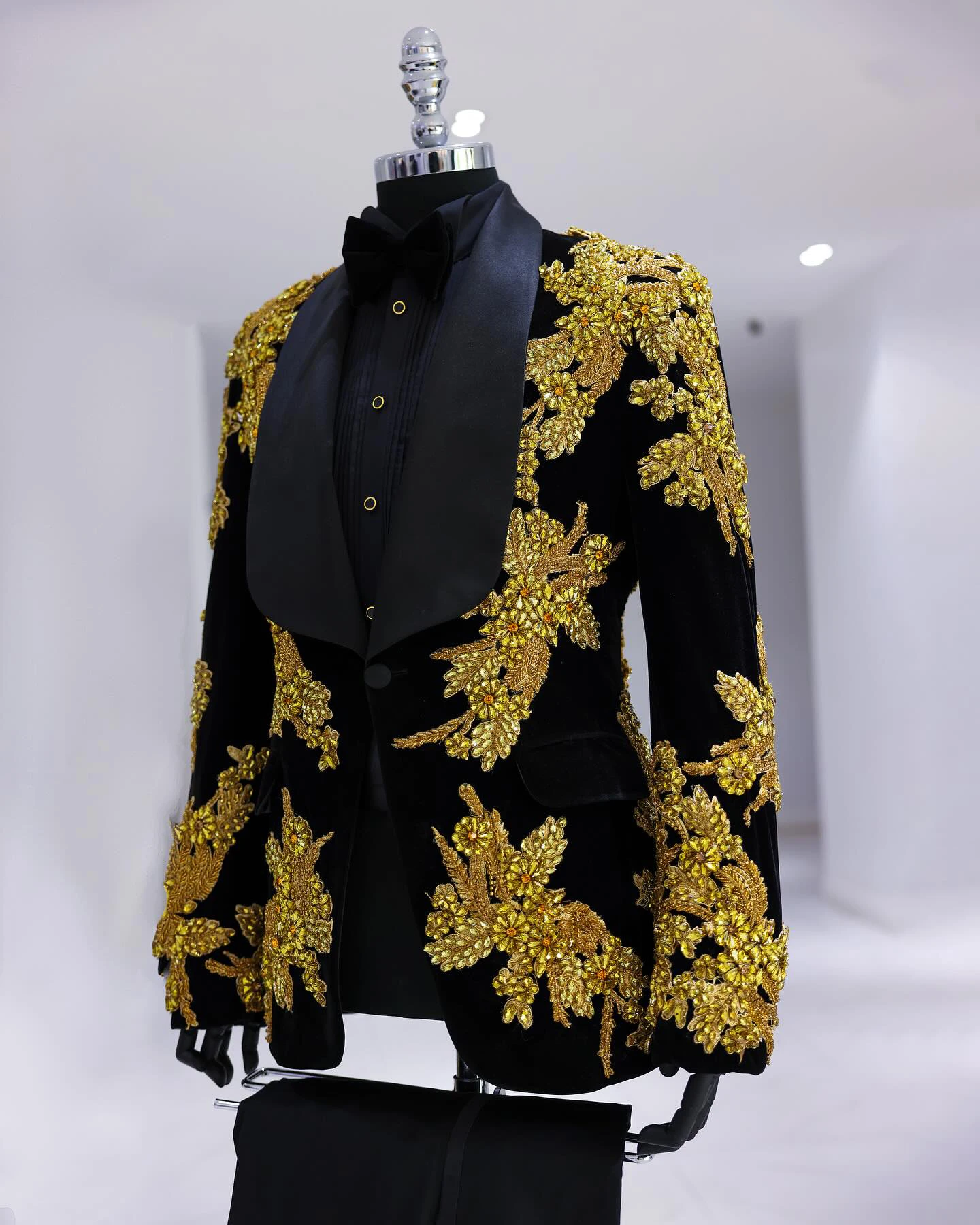 Gouden Steen Geborduurde Heren Smoking Aangepaste Single Breasted Wedding Suits Prom Blazers 2-delige Sets traje de hombre