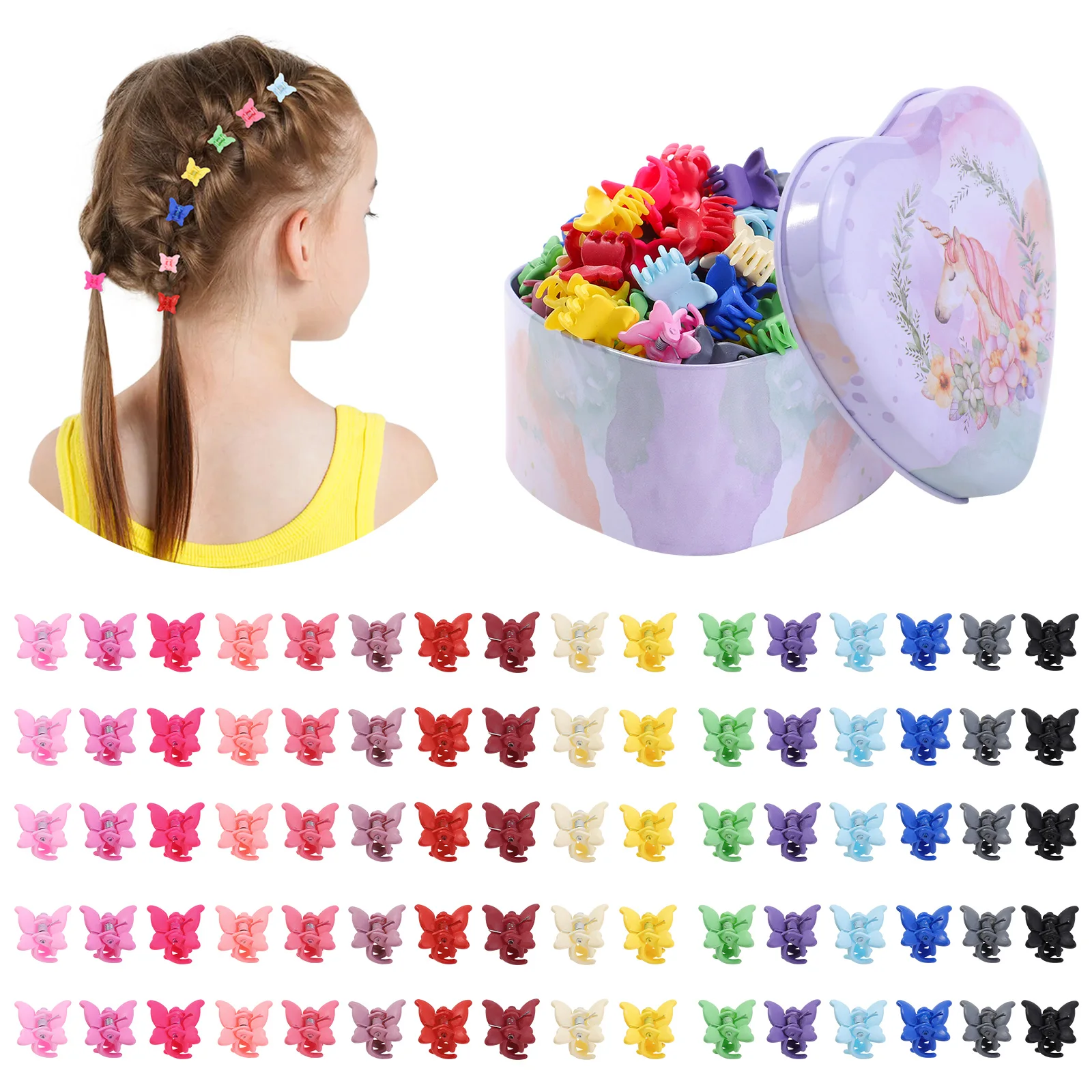 80pcs Random color Butterfly Mini Hair Clip Claw Grip Barrettes Clamps Girls Hairpin Claw Clip Hair Styling Accessories
