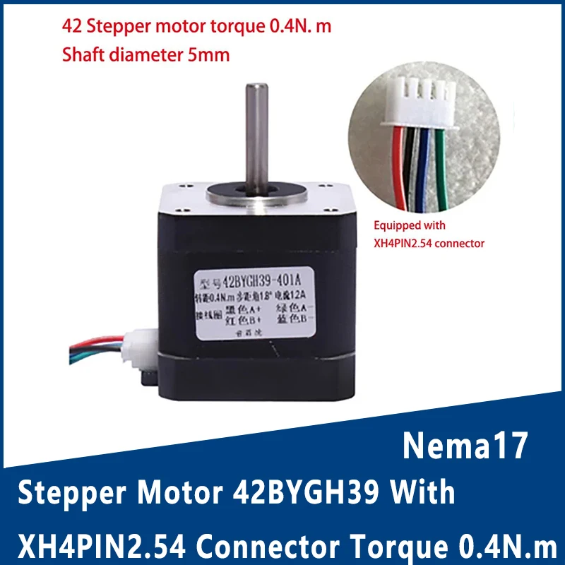 Nema17 Stepper Motor 42BYGH39 With XH4PIN2.54 Connector Torque 0.4N.m Shaft Diameter 5mm Single Output Shaft Durable Motor