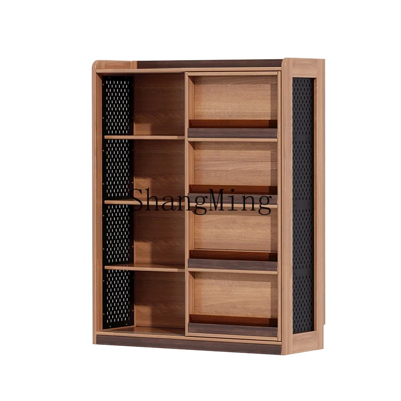 

LXY all solid wood picture book rack household floor shelf reading area multi-functional sliding door bookcase
