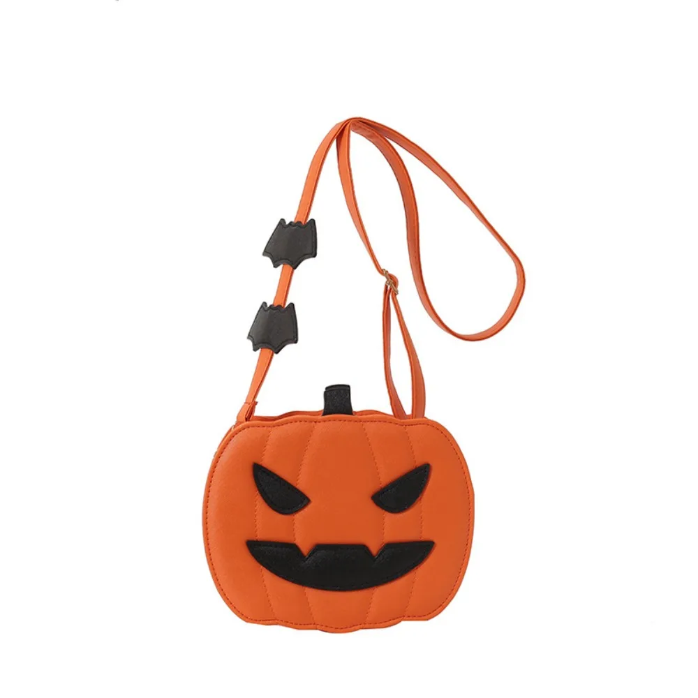 

Message Bag PU Leather Halloween Pumpkin Bag Funny Bat Pumpkin Shoulder Bag Large Capacity Square Crossbody Bag Party