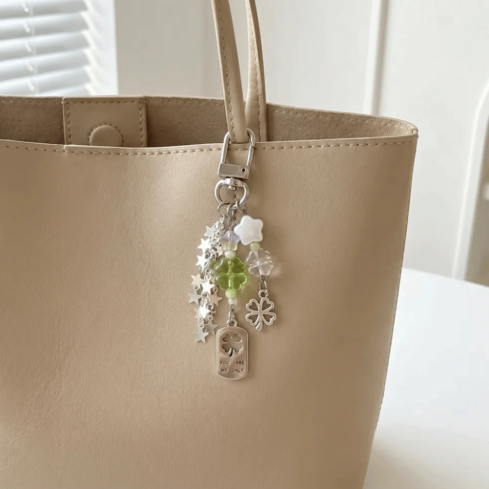 Star Four-Leaf Clover Bag Charm Lucky Leaves Acrylic Lanyard Chain Accessory Colored Bead Hook-up Phone Charm Pendant Student