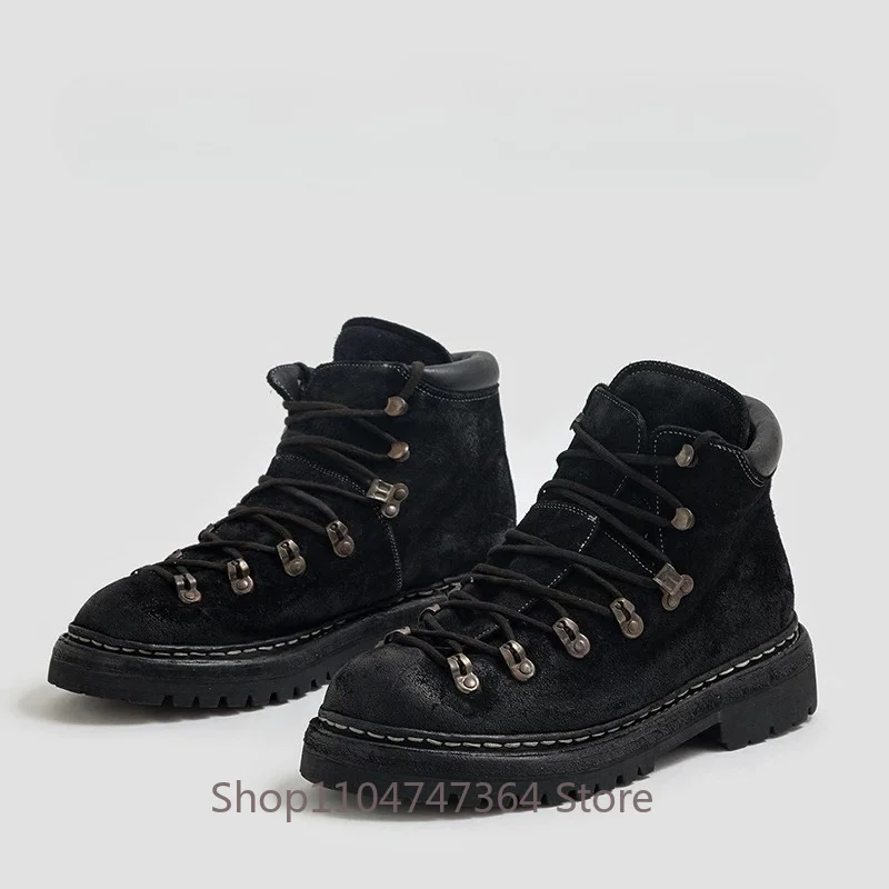 High End Fashion Outdoor Desert Motorcycle Oxford Western Boots Men's Shoes Thick Sole Breathable Casual Work Ankle Boots Male