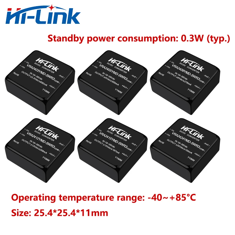 Wide Temperature Operation Insulated Dual Output Transformer VRA24xxYMD 5WR3 5W 2 1 Wide Input Auto Reset Short Circuit Safeguar