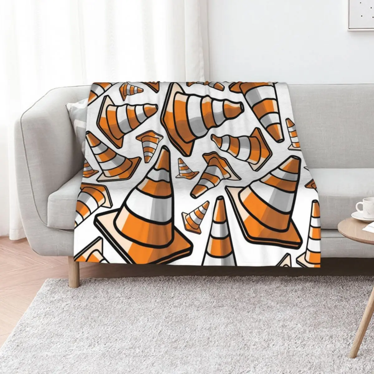 Traffic Cone - Orange and White Pattern Throw Blanket Flannel Fabric Sofas Nap Summer heavy to sleep bed plaid Blankets