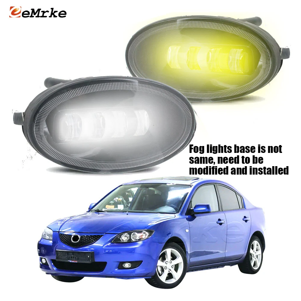 Modification LED Fog Lights for Mazda 3 M3 BK 2003-2009 with Lens White + Yellow Color Car Head Lamp DRL PTF 30W/pair (15W/side)