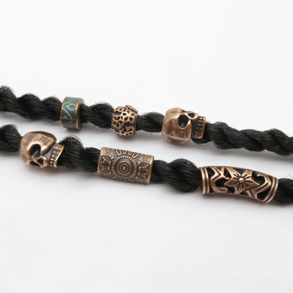 10pcs Red Copper Beads Hair braid Dreadlock Beads Spacer Beads Skull Flower patterned for Jewelry Making Supplies Accessories ﻿ image 2