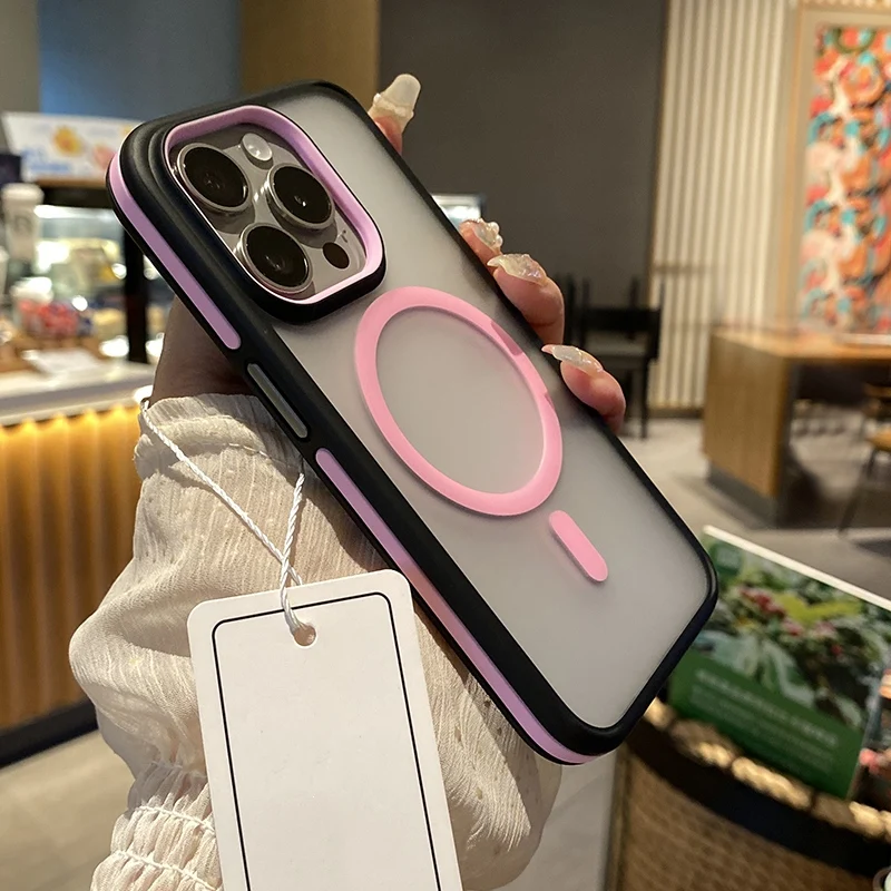 

Hit color Bumper Mecha Shockproof Magsafe Phone case for iPhone 15Pro 14 14pro 15Pro Max Magnetic Wireless Charge Hard Cover
