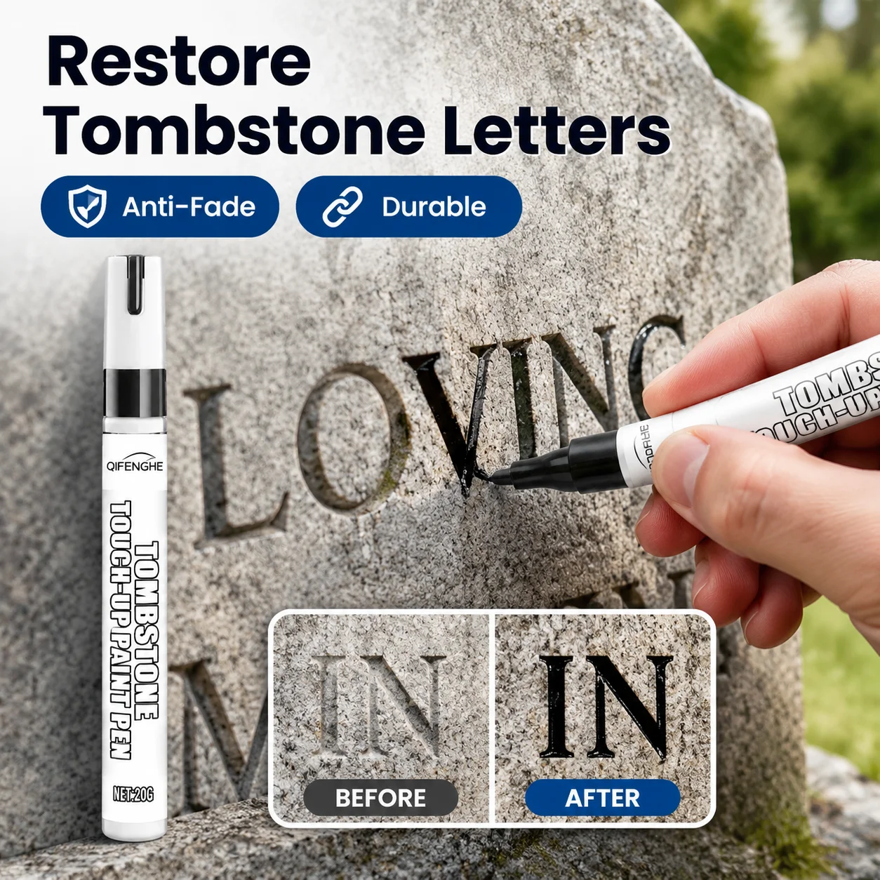Tombstone Touch-up Paint Pen Refill Stone Letter Color Anti-Fade Restore Faded Monument Inscriptions