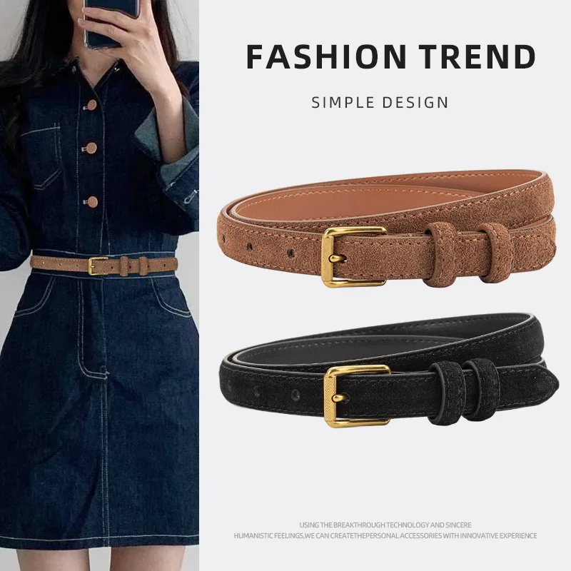 

Retro Suede Frosted Leather Women's Belt Match Ins Style Alloy Pin Buckle Jeans Decorated Women's Thin Waist Belts for Women