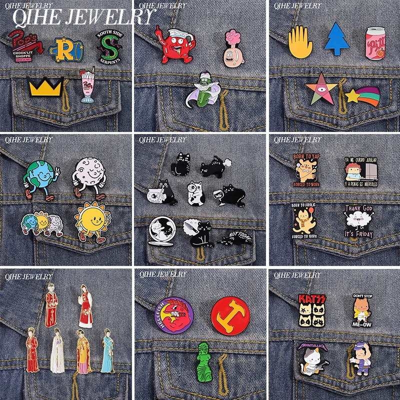 2-8 unids/set lindo banda de Rock gatos alfileres esmaltados comedia animada pepinillo botella roja proporcionar gestos Verbal broche solapa insignia joyería