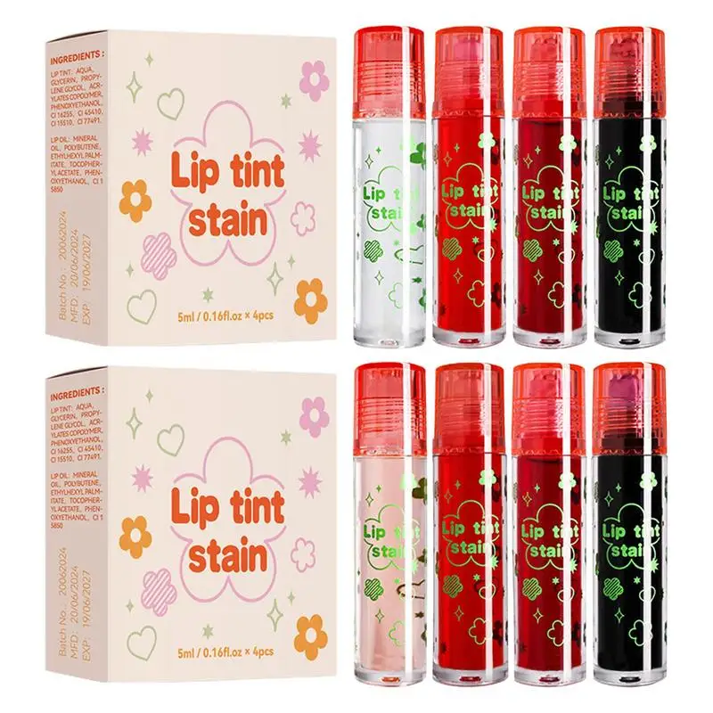 4 Stks/set Roll-On Lippenbalsem Plumping Lip Olie Spiegel Vloeibare Lippenstift Hydraterende Lipgloss Hydraterende Lip Plumper Gloss Lipolie