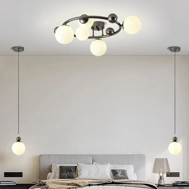 Nordic living room magic bean chandelier designer's single circle circular spherical restaurant bedside small chandelier master