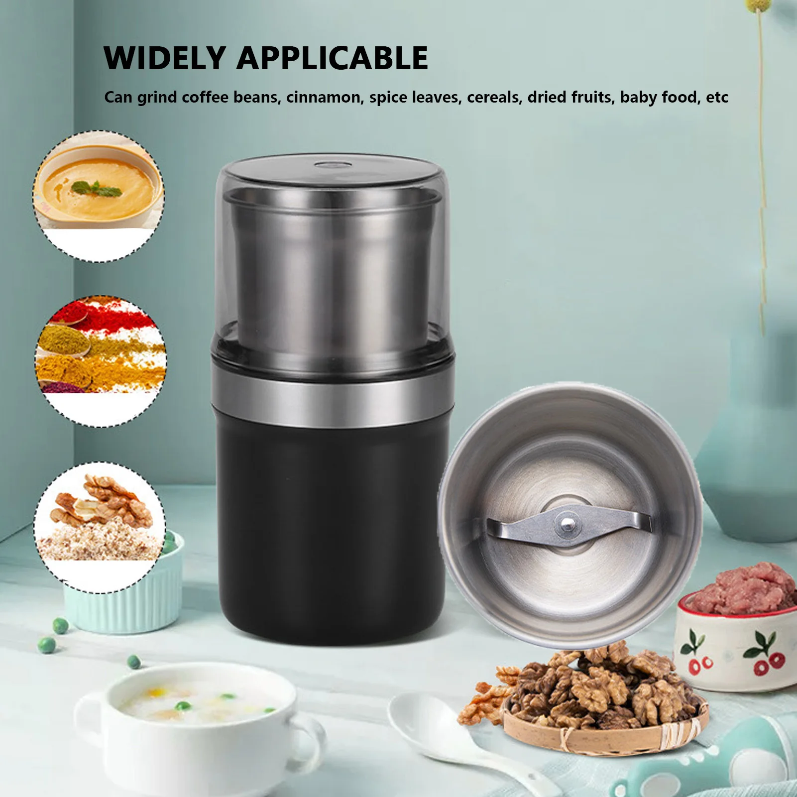 Small Electric Grinder  Portable Multi Functional Single Blade Cup 100g Capacity Electric Coffee Mill for Nuts for Cereals