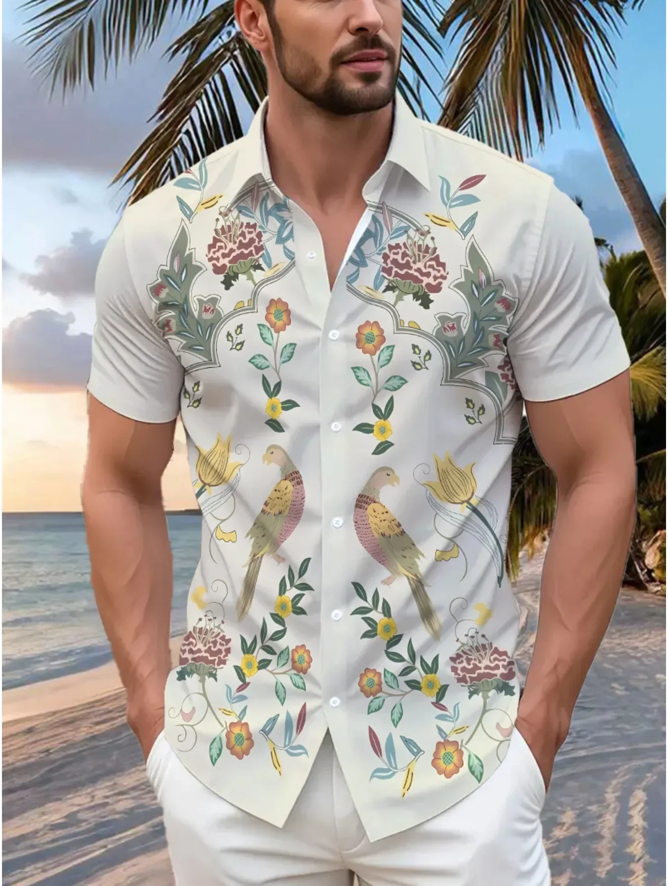 Summer Casual Urban Men's Hawaiian Shirt Man Short Sleeve Bold Print Relaxed Fit Lightweight Fashion Vacation Tops