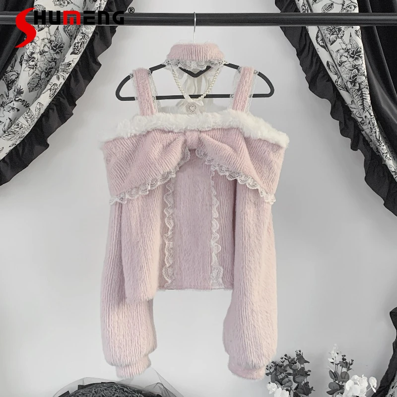 اليابانية Rojita نمط الحلو لطيف Dailywear Y2k تريكو البلوز السيدات طويلة الأكمام سترة أبيض وردي أسود 3 الألوان المتاحة #4