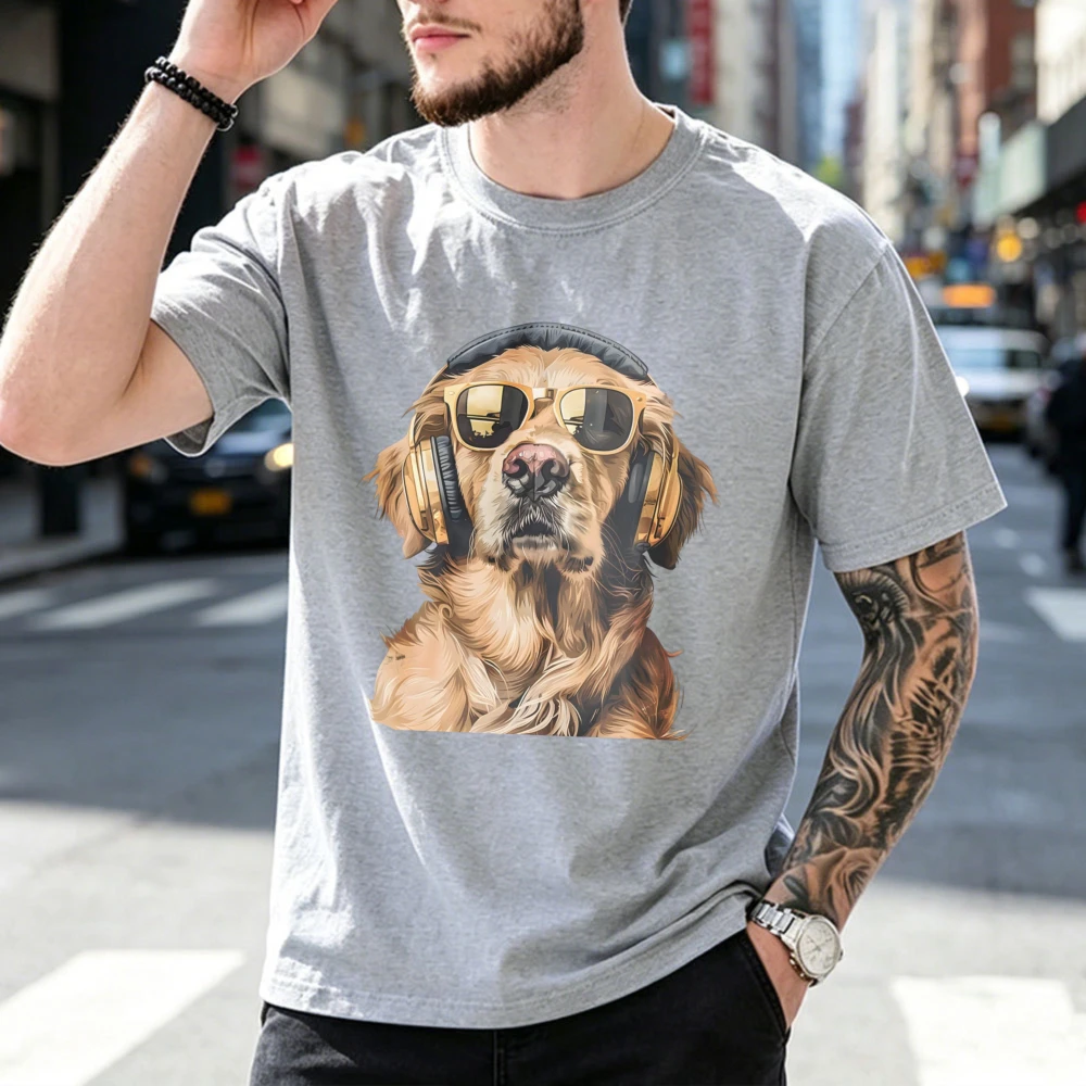 Funny Golden Retriever Shirt Golden Dog Headphones and Sunglasses Golden T-Shirt Fashion Dog Mom Tee Dog Lover Gift Women Shirt
