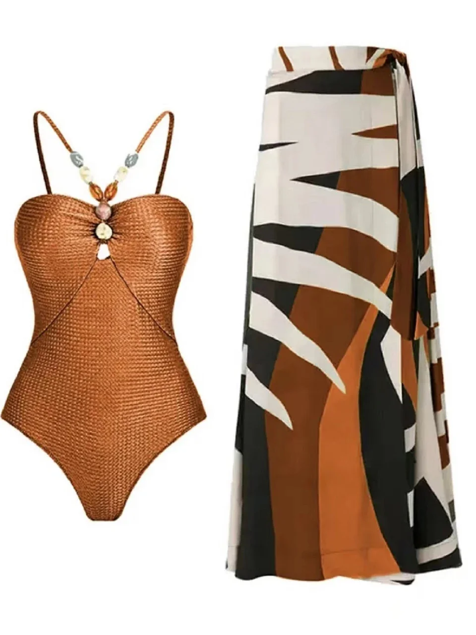 

Two Pieces Bikinis Beach Swimwear 2025Women Sexy Drawstring Bodysuit With Long Skirt Summer Female Bathing Swimming Biquini Set