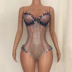 Colorful Rhinestones Bodysuit Sexy Gogo Dancer Costume Women Performance Pole Dance Clothing Nightclub Ds DJ Rave Wear XS8097