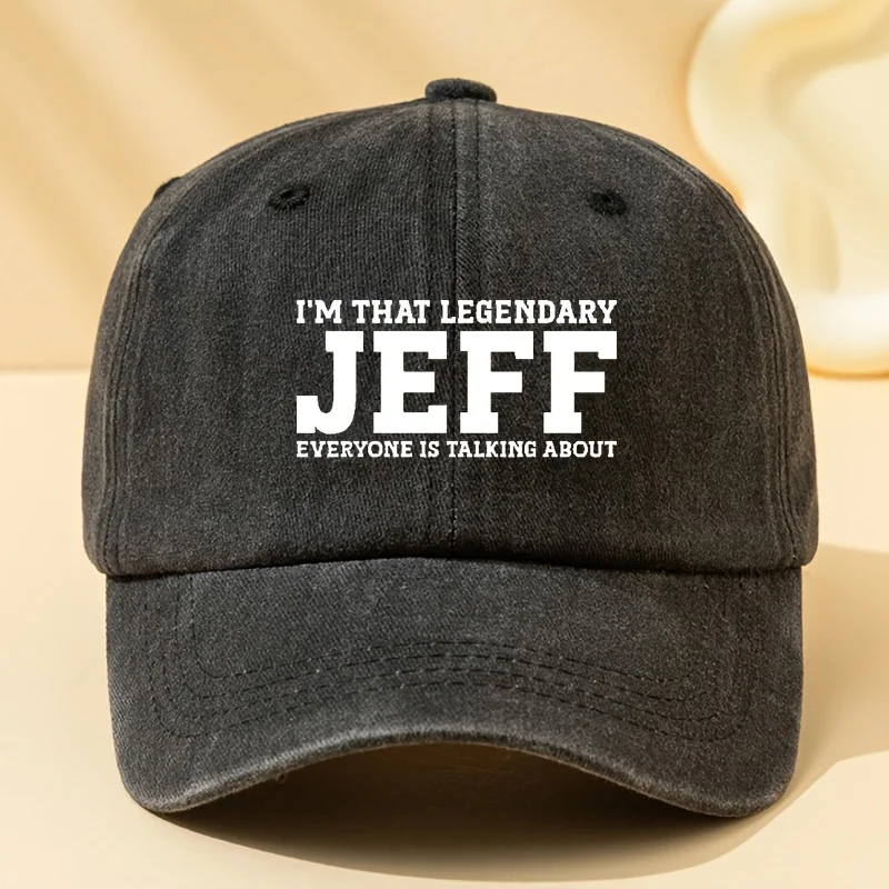 

JEFF letter printed washed baseball cap with adjustable size suitable for outdoor vacation, camping, and leisure occasions