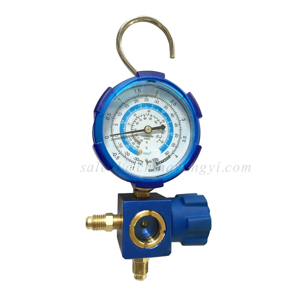 Air Conditioner Refrigerant Pressure Gauge R600 R410A R32 R134A R22 Single Manifold Gauge with Blue Yellow Red Charging Hose view 3