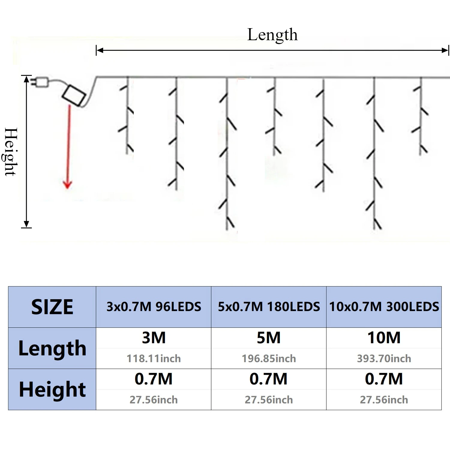 3/5/10M Fairy String Curtain Light LED 0.7m Holiday Light Garland for Christmas Lights Outdoor Street Wedding Garden Decoration