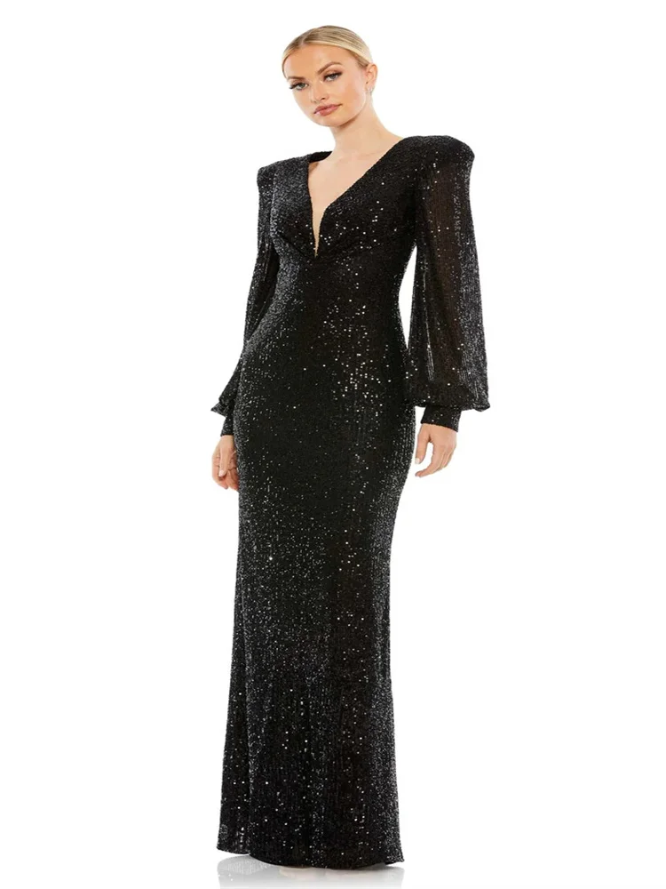 Robes de soirée en dentelle à paillettes pour femmes, robe de Rhsirène, robes formelles, noir, luxe, occasion, 2024