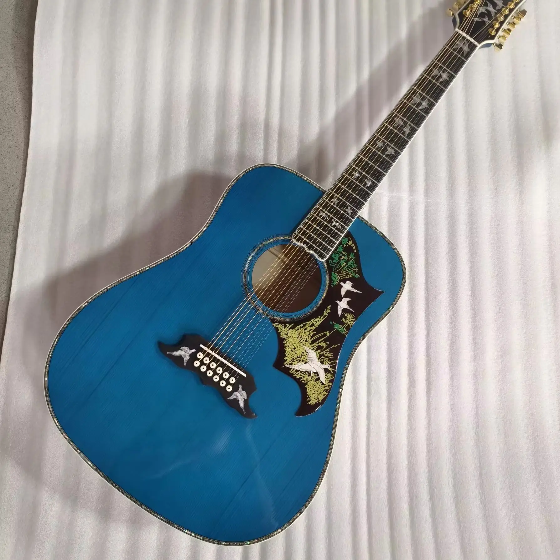Dreadnought 12-String Acoustic-Electric Guitar Blue with Doves in Flight Design Available