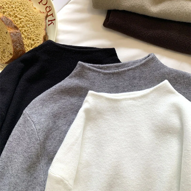 Mock Neck Knitted Sweater Women Soft and Comfortable Autumn Winter Base Layer Jumpers Solid Color Simple Basic Pullover Sweaters