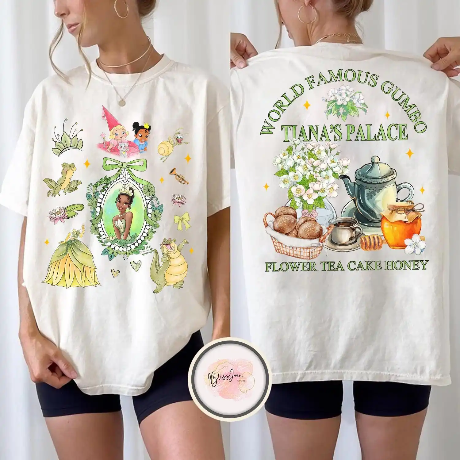 قميص قصر ديزني تيانا، قميص الأميرة والضفدع الأميرة تيانا فلاور Teacake العسل، قميص عطلة عائلية من ديزني لاند