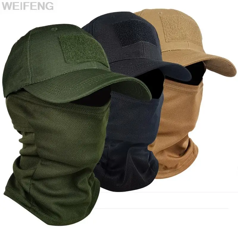 Tactical Army Baseball Caps with Half Face Mask Snapback Sun Hats Military Hood Outdoor Fishing Camouflage Balaclava Ski Mask