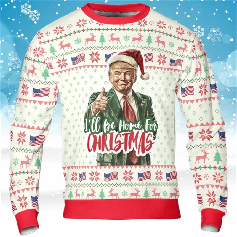 Ugly Christmas Sweater Women Man Funny 3D Printed Sweatshirts Men Trump Supporter Trump Christmas Gift Pullover Men\'s Clothing