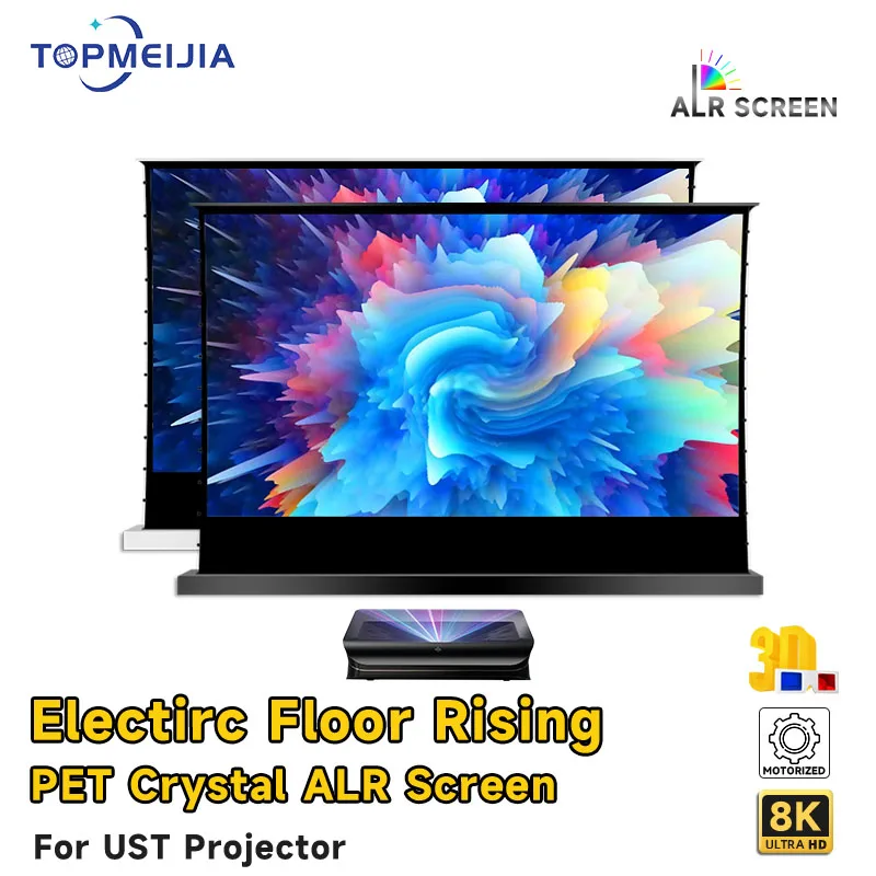 

92 inch PET Crystal 0.6 Gain UST ALR Electric Floor Rising Projection Screen HD CLR Screen for Home Cinema