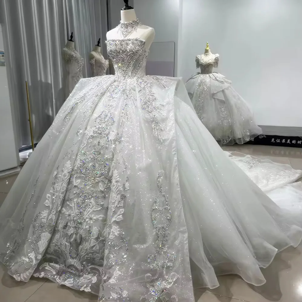 Robes De Mariée 2025 Свадебное платье без бретелек на шнуровке сзади, расшитое бисером, кристаллами, вышивкой и блестками, бальное платье по индивидуальному заказу, свадебное платье