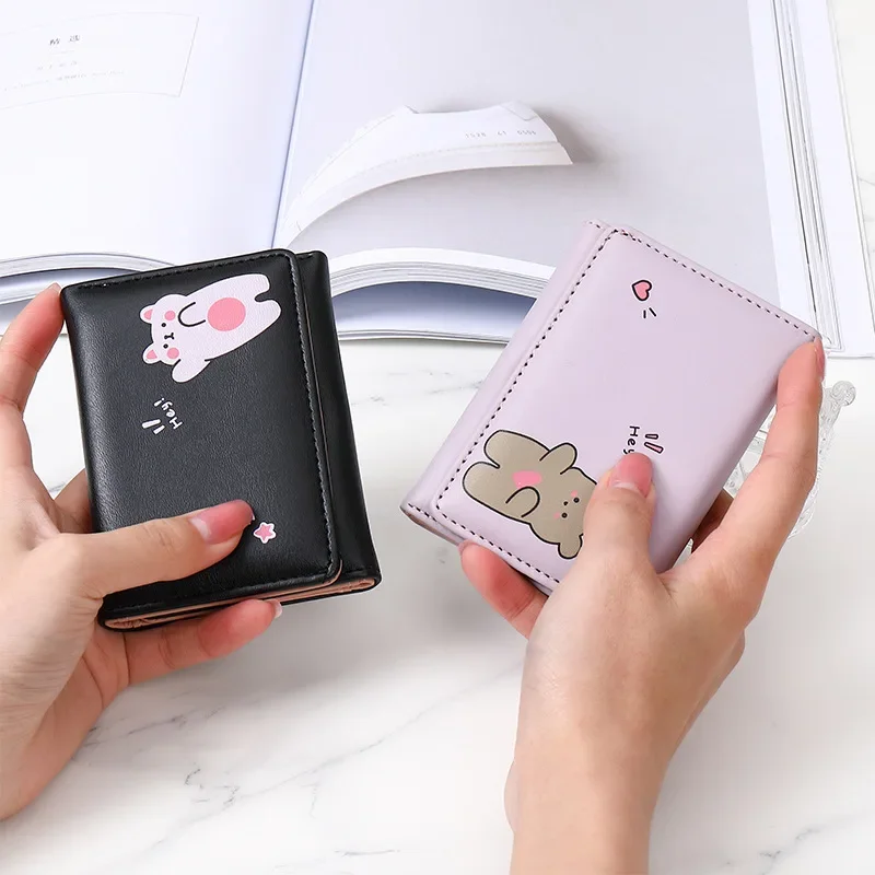 

Korean Style Small Wallet Women's Three Fold Short Cute Print Simple Student Multi Card Zero Wallet Cartoon Female Purse