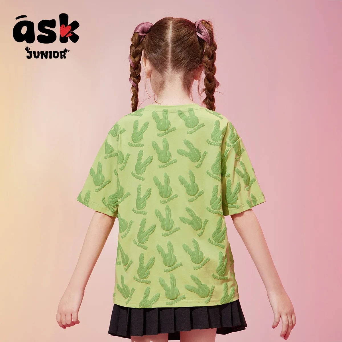 تي شيرت صيفي رقيق متوسط الحجم للأطفال الصغار بأكمام قصيرة من إسأل فوم على شكل أرنب مطبوع بالكامل #4