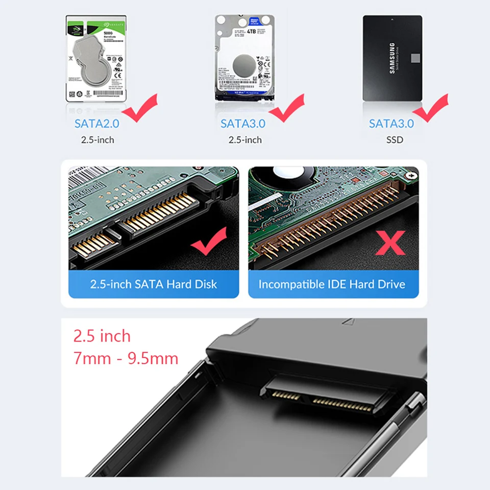 ORICO 2.5" Inch SATA SSD External Case USB 3.0 HDD Drive Enclosure Type C 5Gbps 6Gbps USB3.0 Hard Disk Storage Box Cover Housing