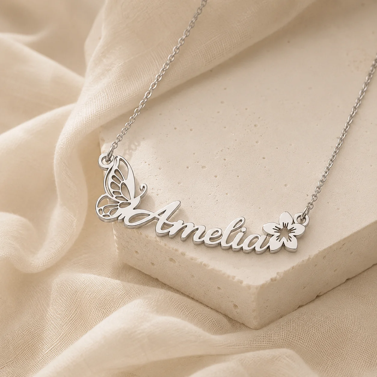 

Custom Stainless Steel Butterfly Name Necklace Personalized Letter Pendant Gift for Women