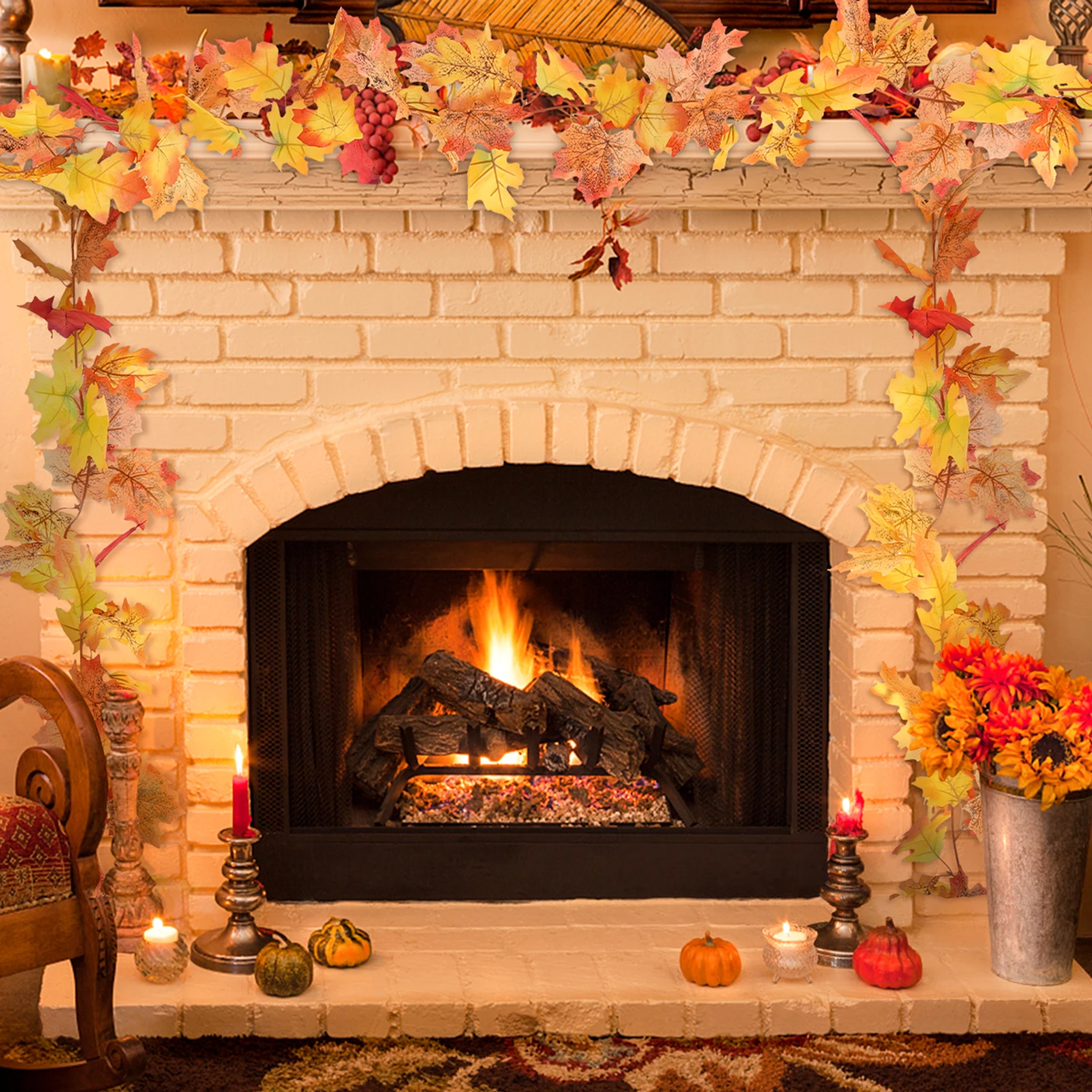 

1pc Artificial Maple Leaf Decoration Wreaths Fall Garland Autumn Thanksgiving Vine Rattan Adornment Leaves Silk FlowerHalloween