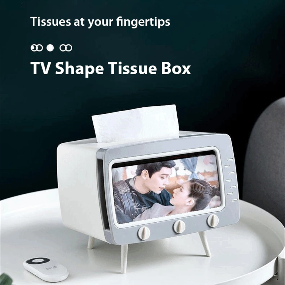 2 In 1 Tv Mobile Phone Stand With Tissue Box Home Simple Cute Cellphone Holder Multifunction Desktop Decoration 3 Optional Color